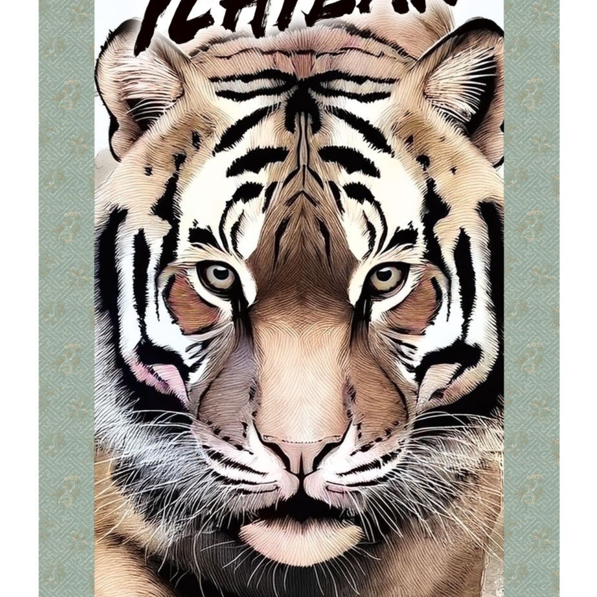 Japanese Ichiban Tiger Kakemono Pared Scroll – Retrato Poderoso de Tigre