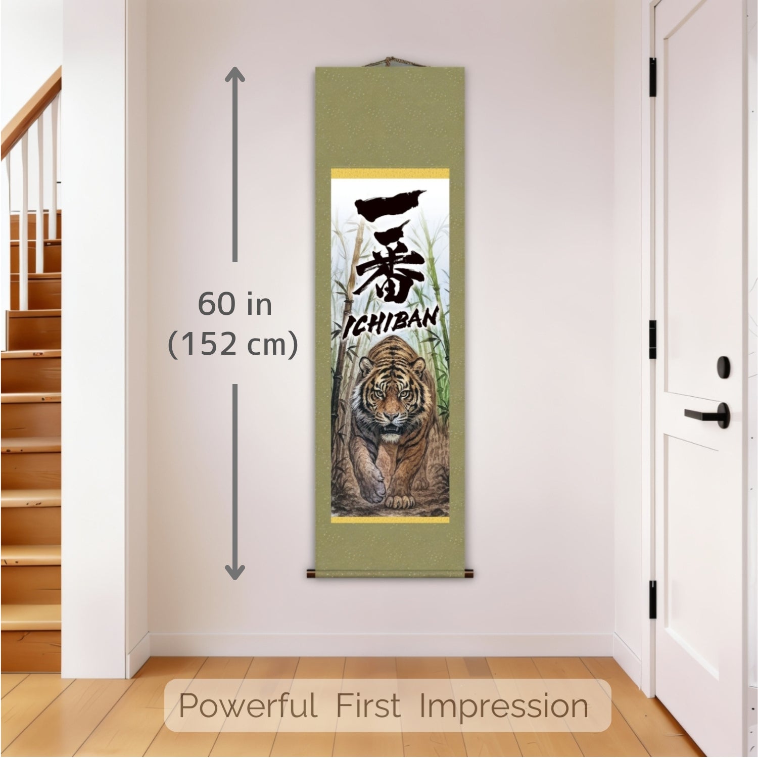 Pergamino japonés Ichiban Tiger Kakemono – Tigre caminando en bambú
