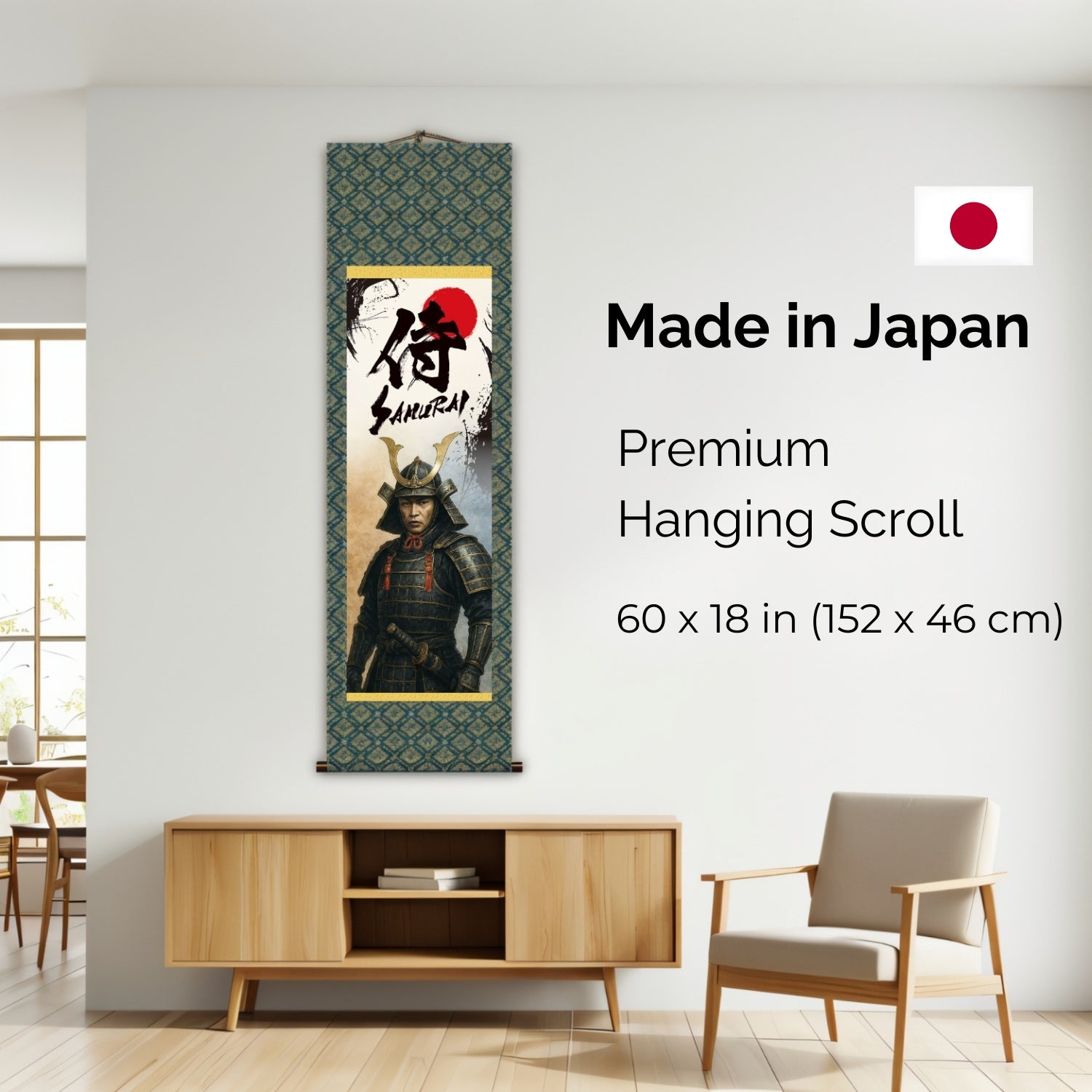 Póster de Pared Kakemono de Samurái Japonés – Samurái de Pie con Armadura 