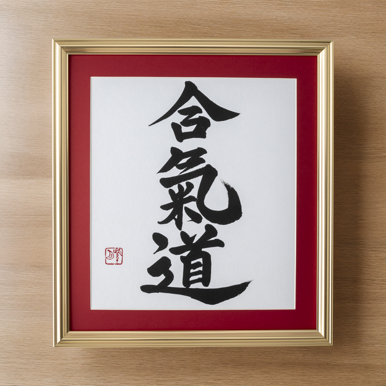 Spirit of "Aikido" - Gold Frame with Red Mat (Free Shipping)