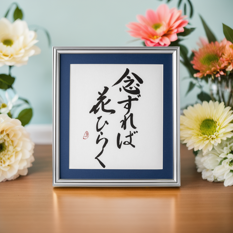 Pray, And Any Flower of Yours Will Come Out - Silver Frame with Blue Mat (Free Shipping)