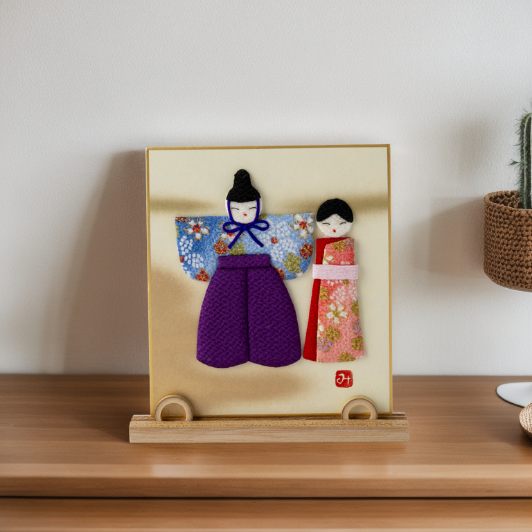 Tachibina - Raised Cloth Artwork, Includes a Bamboo Stand