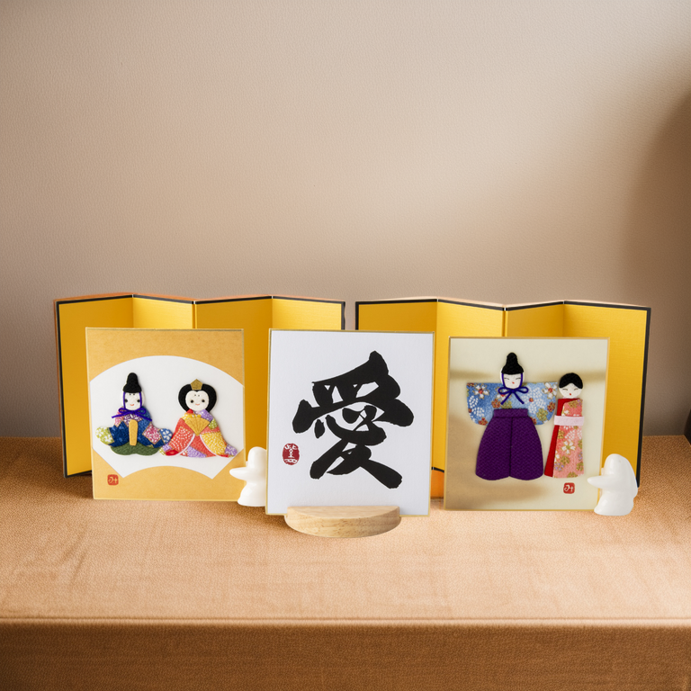 Bundled Product: Themed "Love" - Shodo and Raised Cloth Artwork, Design 1