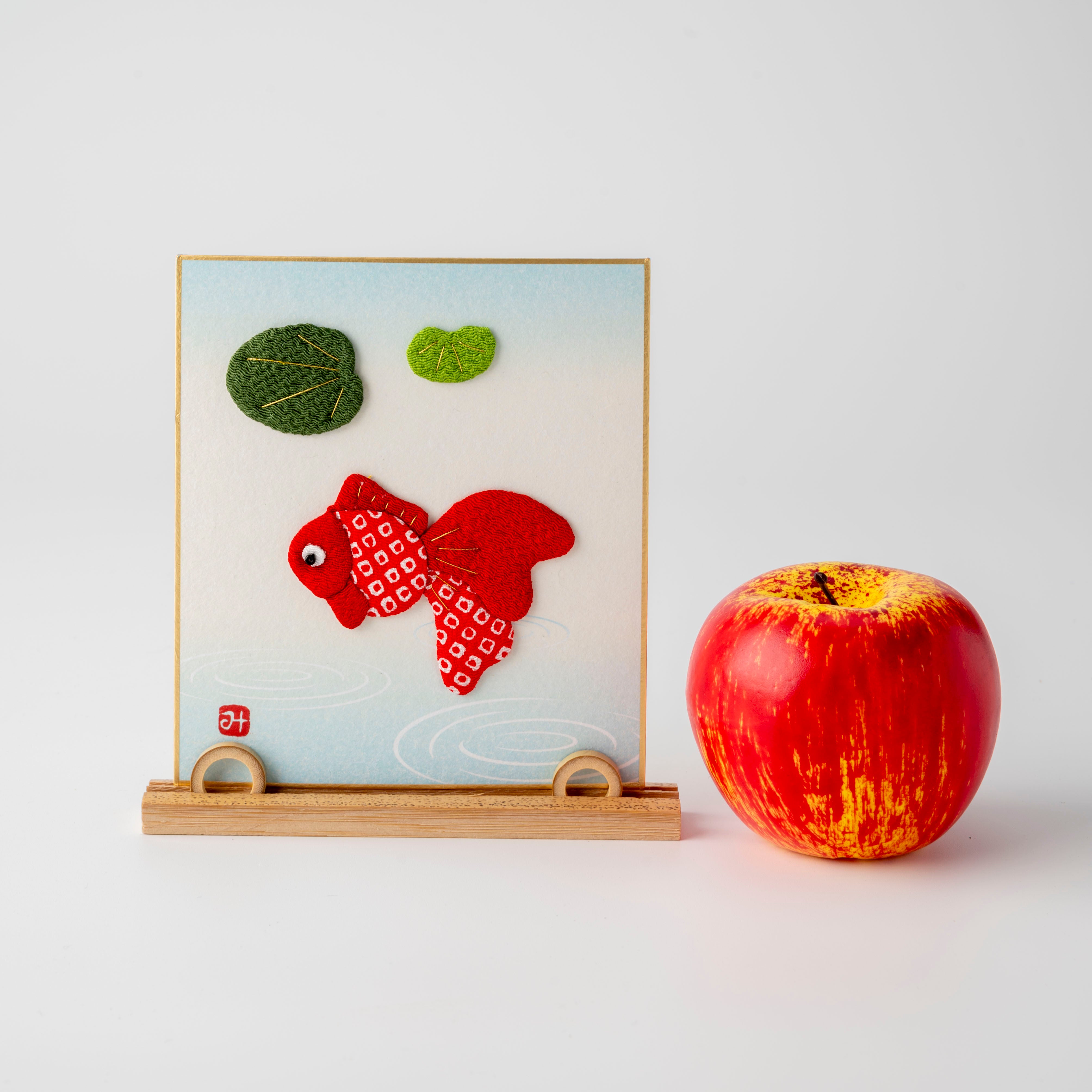 Playing Goldfish - Raised Cloth Artwork, Includes a Bamboo Stand