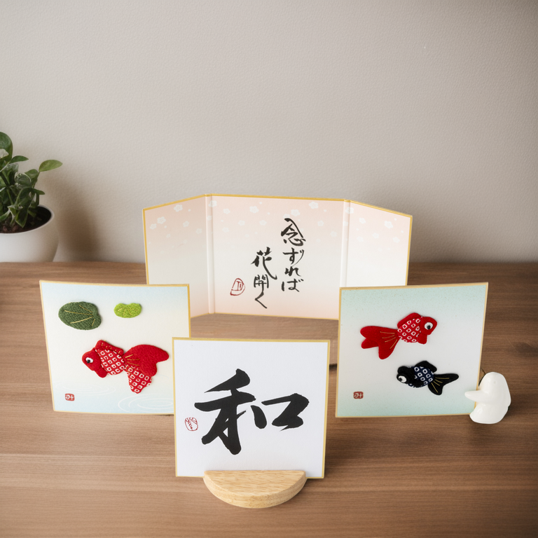 Bundled Product: Themed "Amicable" - Shodo and Raised Cloth Artwork, Design 2