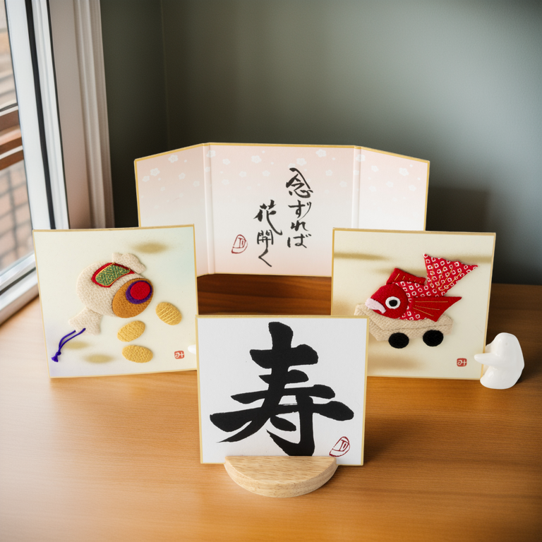 Bundled Product: Themed "Celebration" - Shodo and Raised Cloth Artwork, Design 2